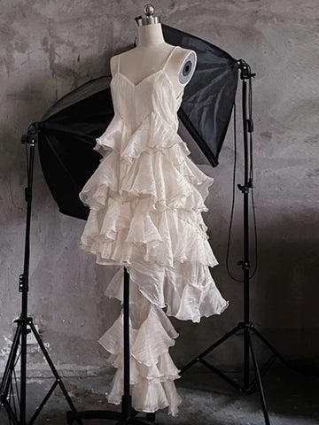 Niulatu High Low Spaghetti Straps Prom Dresses Birthday Dress With Ruffles SD258